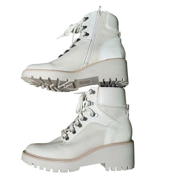 Dolce Vita Hank‎ Canvas Chunky Heel Combat Boots Lace Zip Creme Size 8.5 - Picture 8 of 10